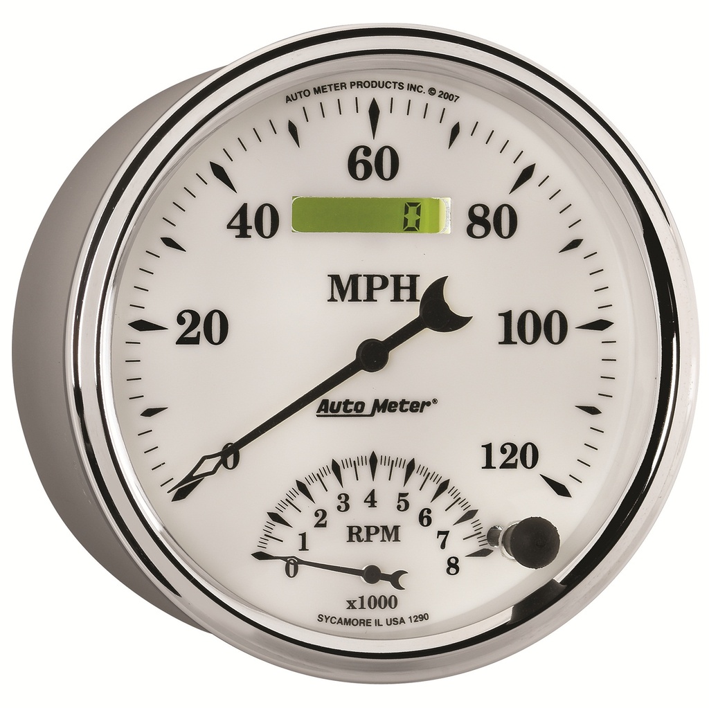 5" Tachometer/Speedometer Combo, 8k Rpm/120 Mph, Old-Tyme White Ii