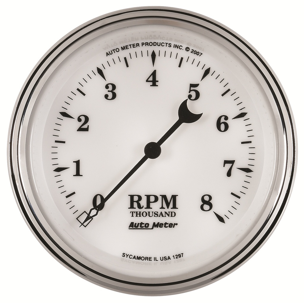 3-3/8" In-Dash Tachometer, 0-8,000 Rpm, Old-Tyme White Ii