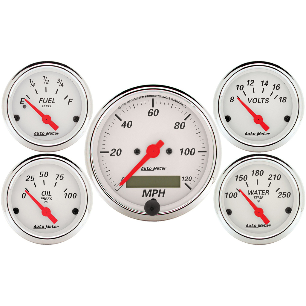5 Pc. Gauge Kit, 3-1/8" & 2-1/16", Elec. Speedometer, Arctic White