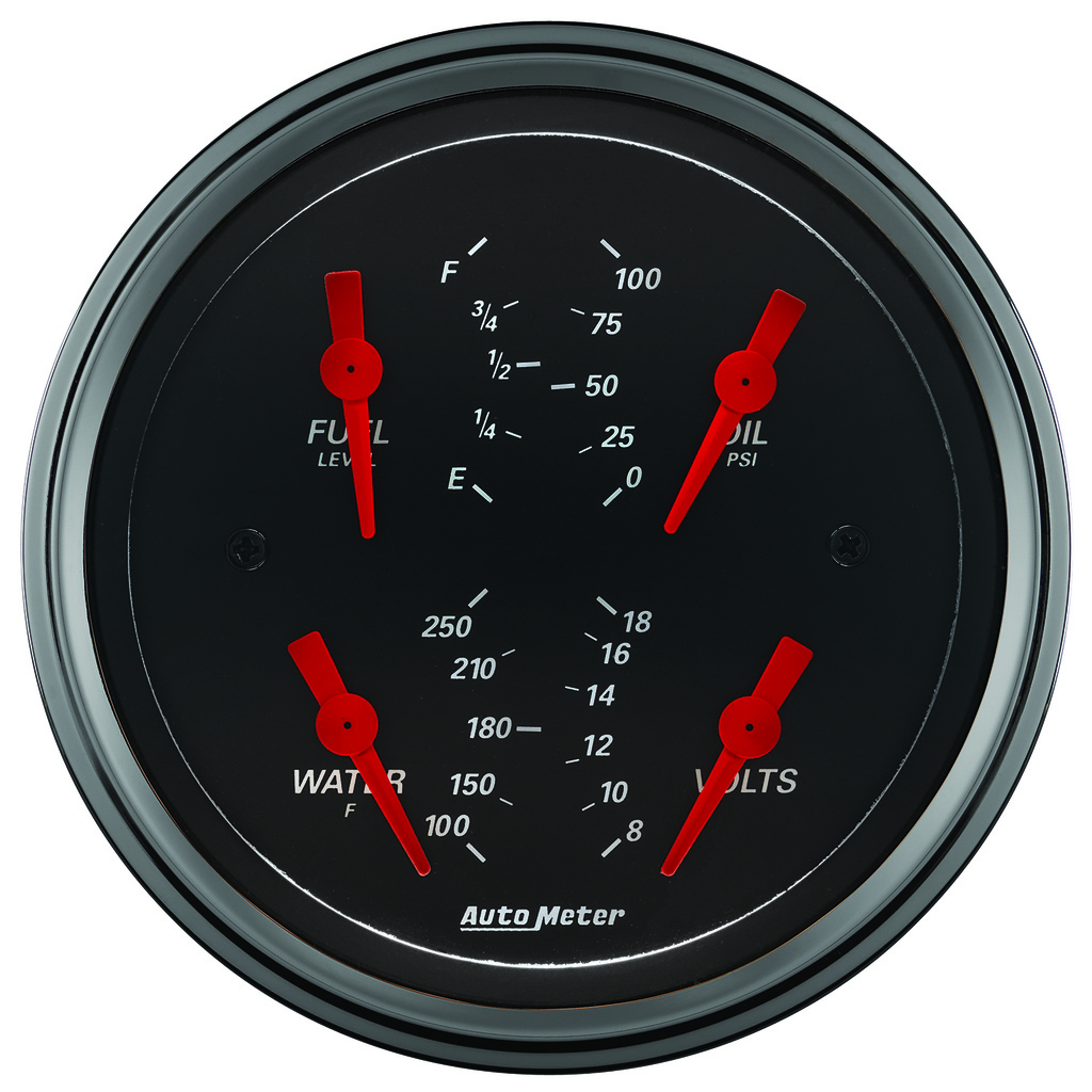 3-3/8" Quad Gauge, 100 Psi/100-250 °F/8-18v/0-90 Ω, Designer Black