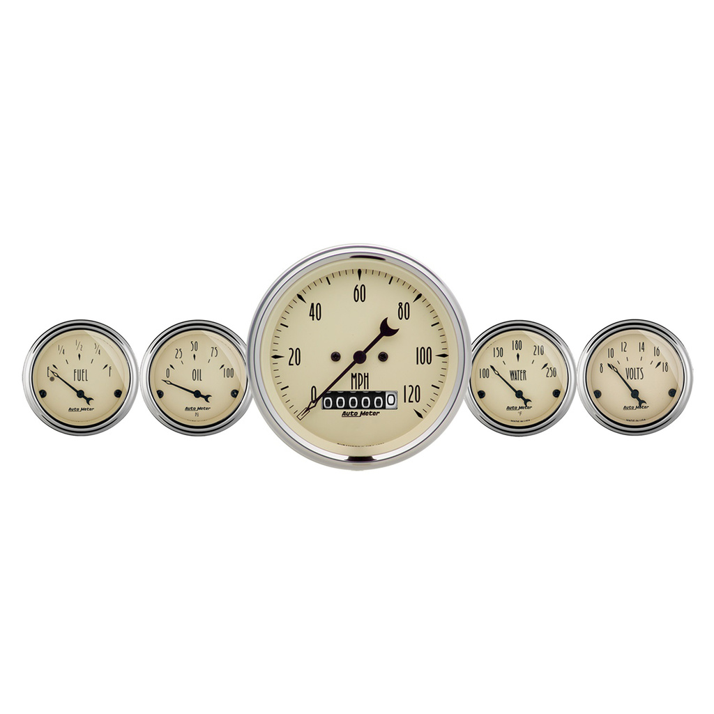 5 Pc. Gauge Kit, 3-3/8" & 2-1/16", Elec. Speedometer, Antique Beige