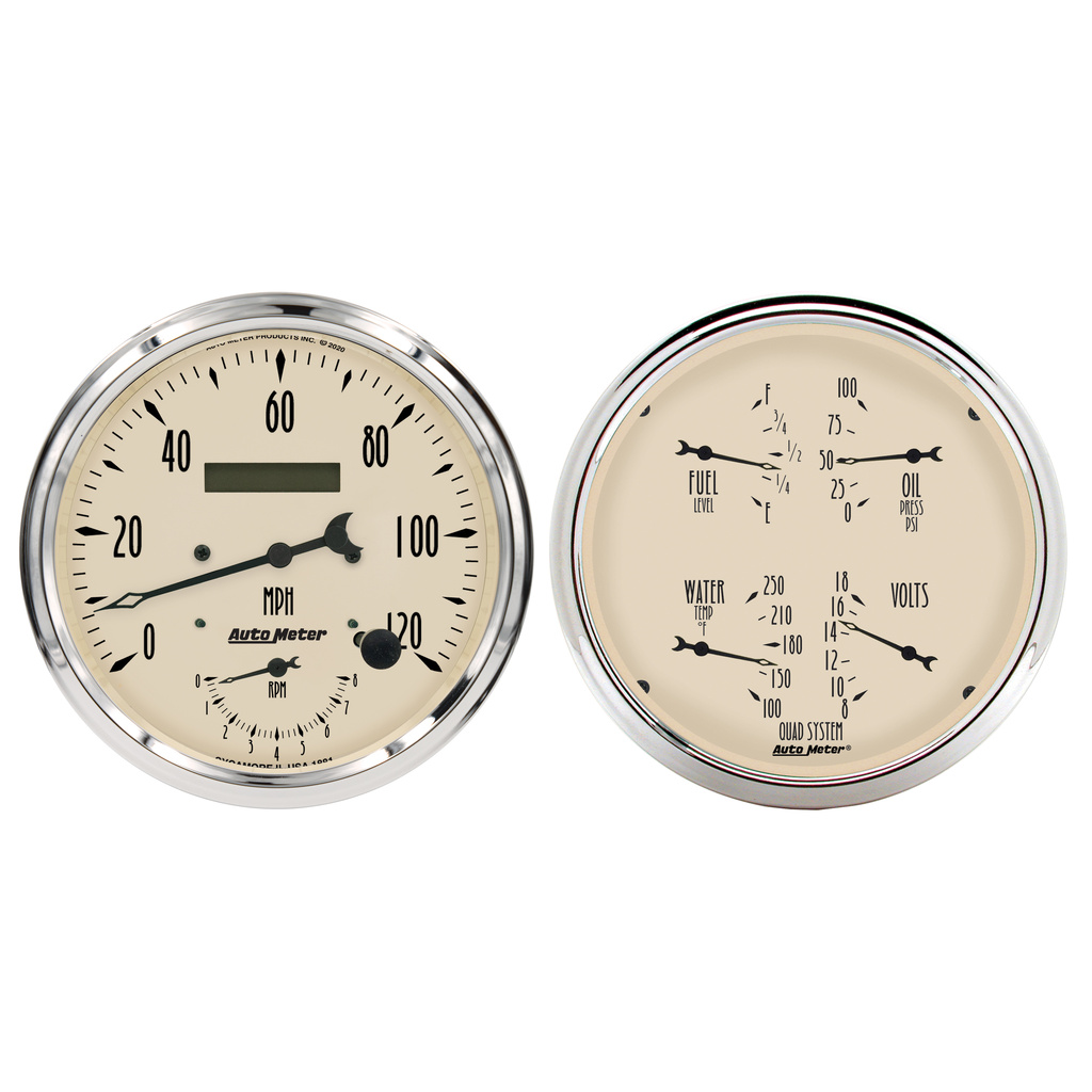2 Pc. Gauge Kit, 5" Quad & Tach/Speedo, 240-33 Ω, Antique Beige