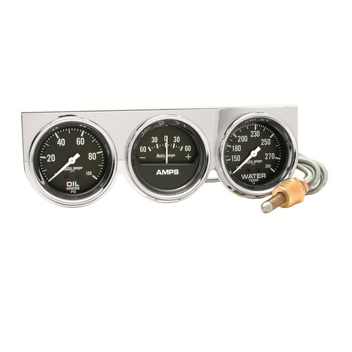 Gauge Console, Oilp/Wtmp/Amp, 2-5/8", 100 Psi/280 °F/60a, Blk Dial, Chrome Bzl, Ag