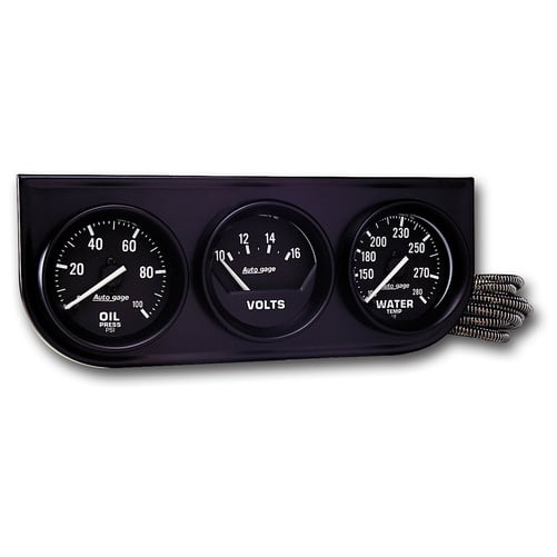 Gauge Console, Oilp/Wtmp/Volt, 2-1/16", 100 Psi/280 °F/18v, Mech Blk Dial, Blk Bzl, Ag