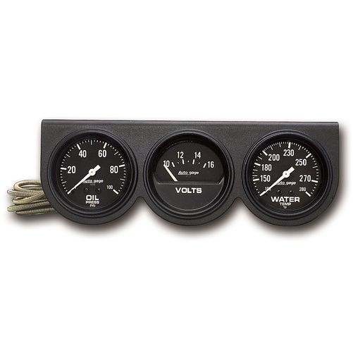 Gauge Console, Oilp/Wtmp/Volt, 2-5/8", 100 Psi/280 °F/16v, Blk Dial, Blk Bzl, Ag
