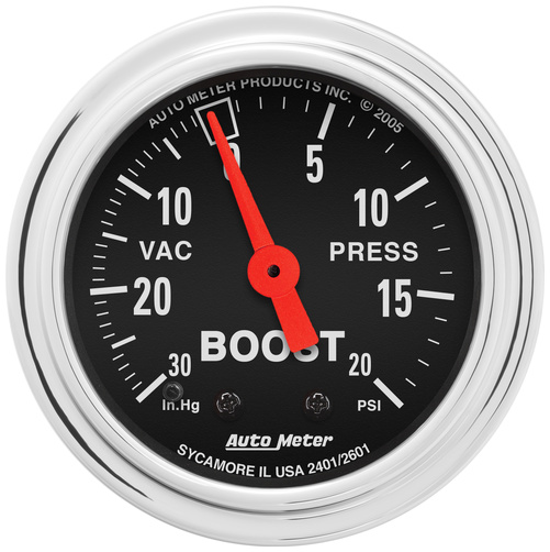 2-1/16" Boost/Vacuum, 30 In Hg/20 Psi, Traditional Chrome