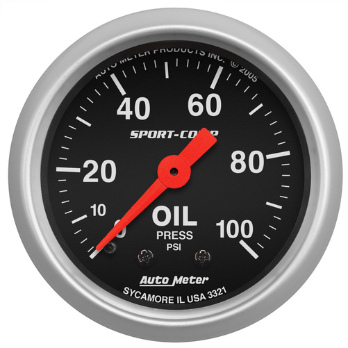 2-1/16" Oil Pressure, 0-100 Psi, Sport-Comp