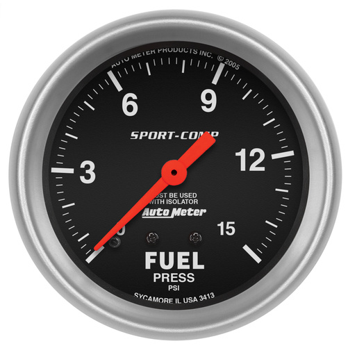 2-5/8" Fuel Pressure W/ Isolator, 0-15 Psi, Sport-Comp