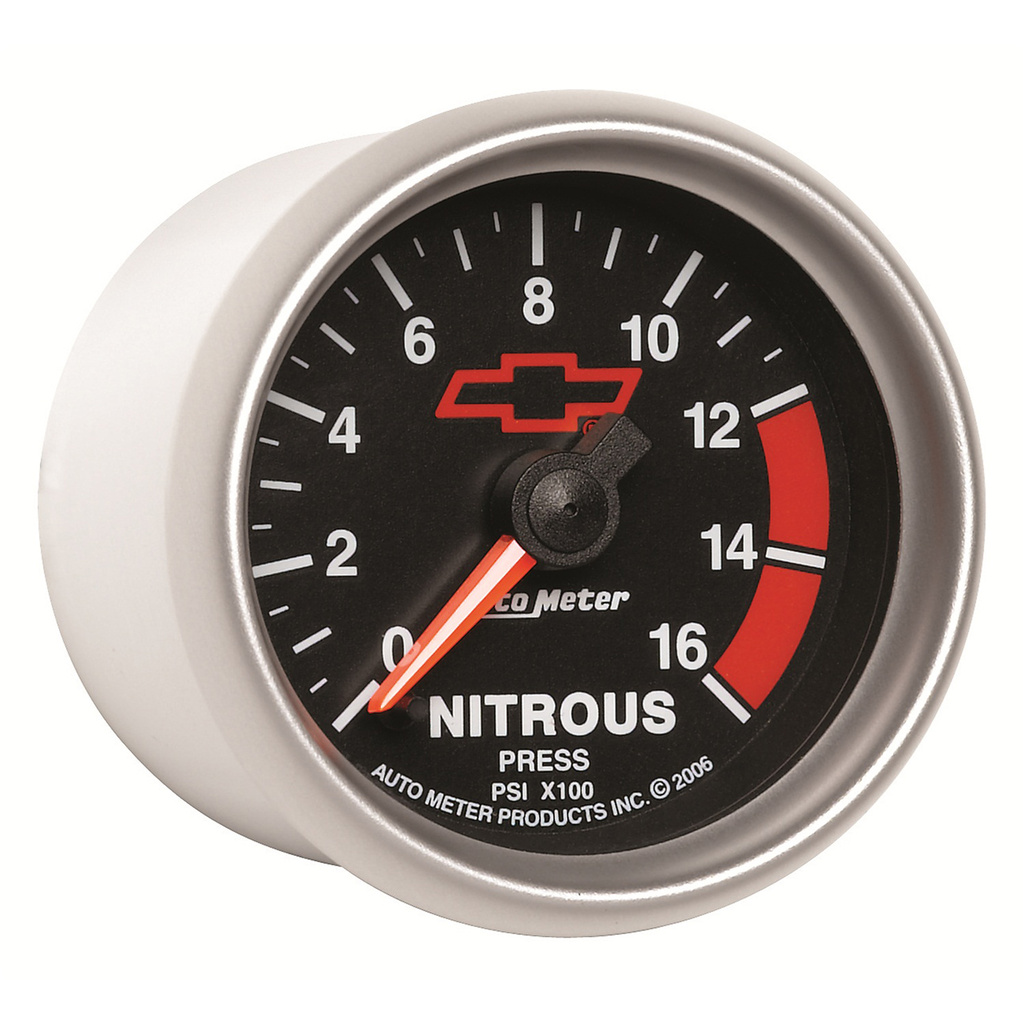 2-1/16" Nitrous Pressure, 0-1600 Psi, Chevy Red Bowtie, Black