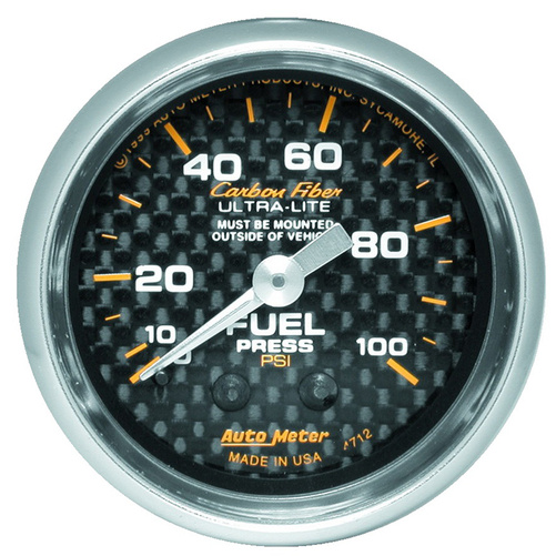 2-1/16" Fuel Pressure, 0-100 Psi, Carbon Fiber