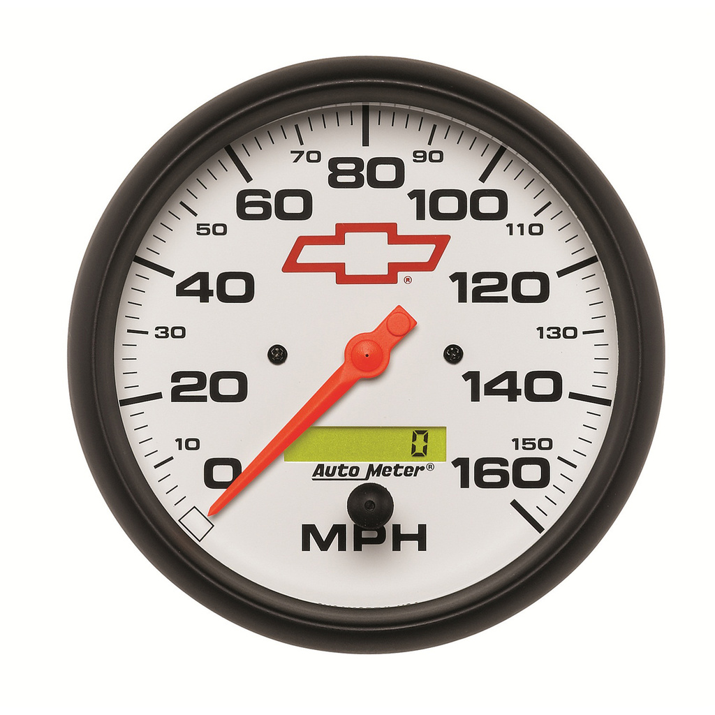 5" Speedometer, 0-160 Mph, Chevy Red Bowtie, White