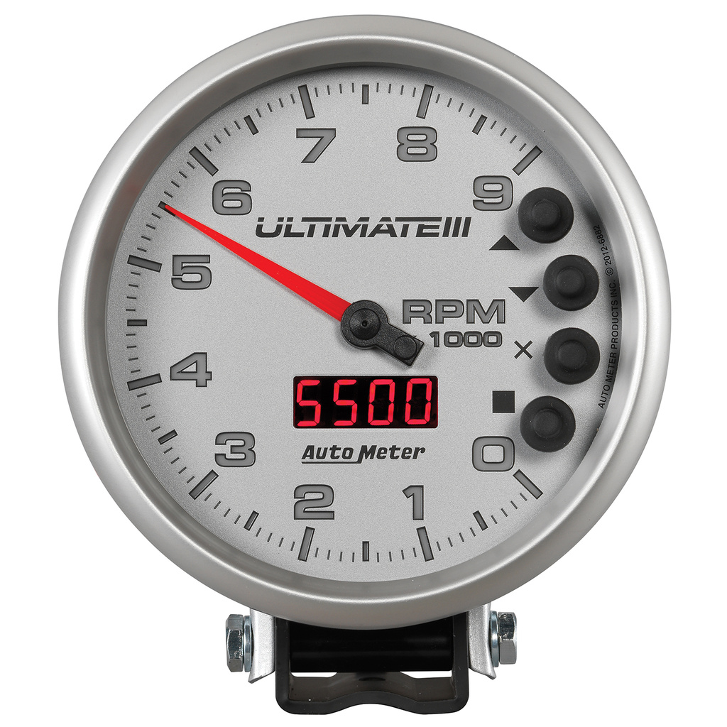 5" Tachometer, 0-9000 Rpm, Pedestal, Ultimate Iii Playback, Silver