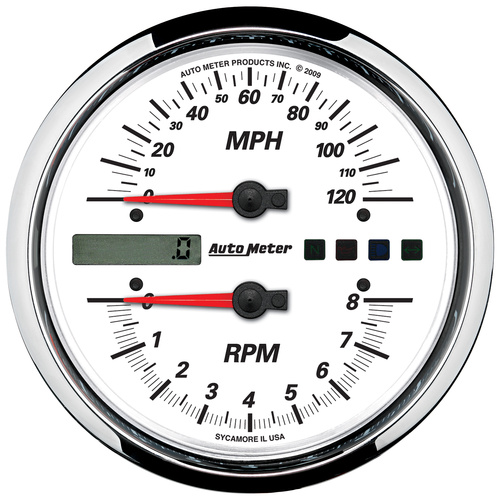 5" Direct Fit Tachometer/Speedometer Combo, 8k Rpm/120 Mph, White, Pro-Cycle