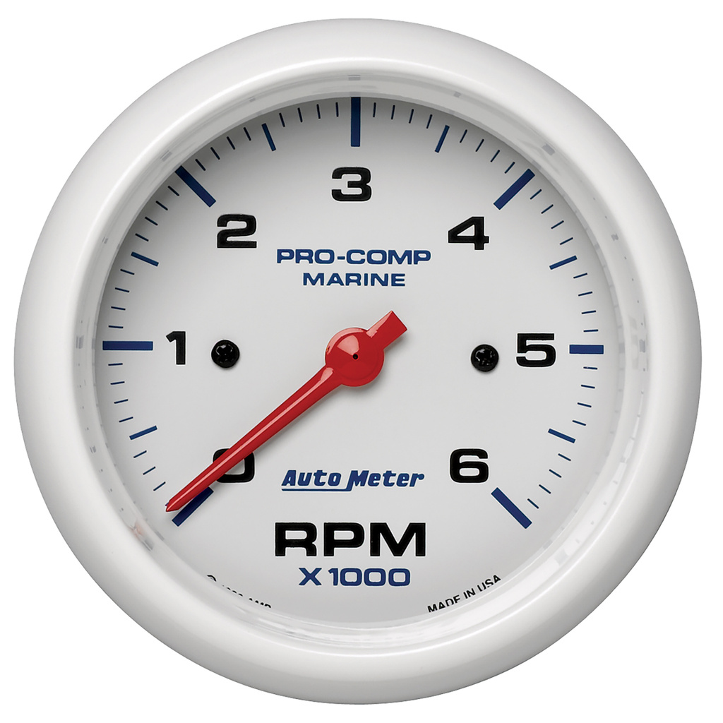 3-3/8" In-Dash Tachometer, 0-6,000 Rpm, Marine White