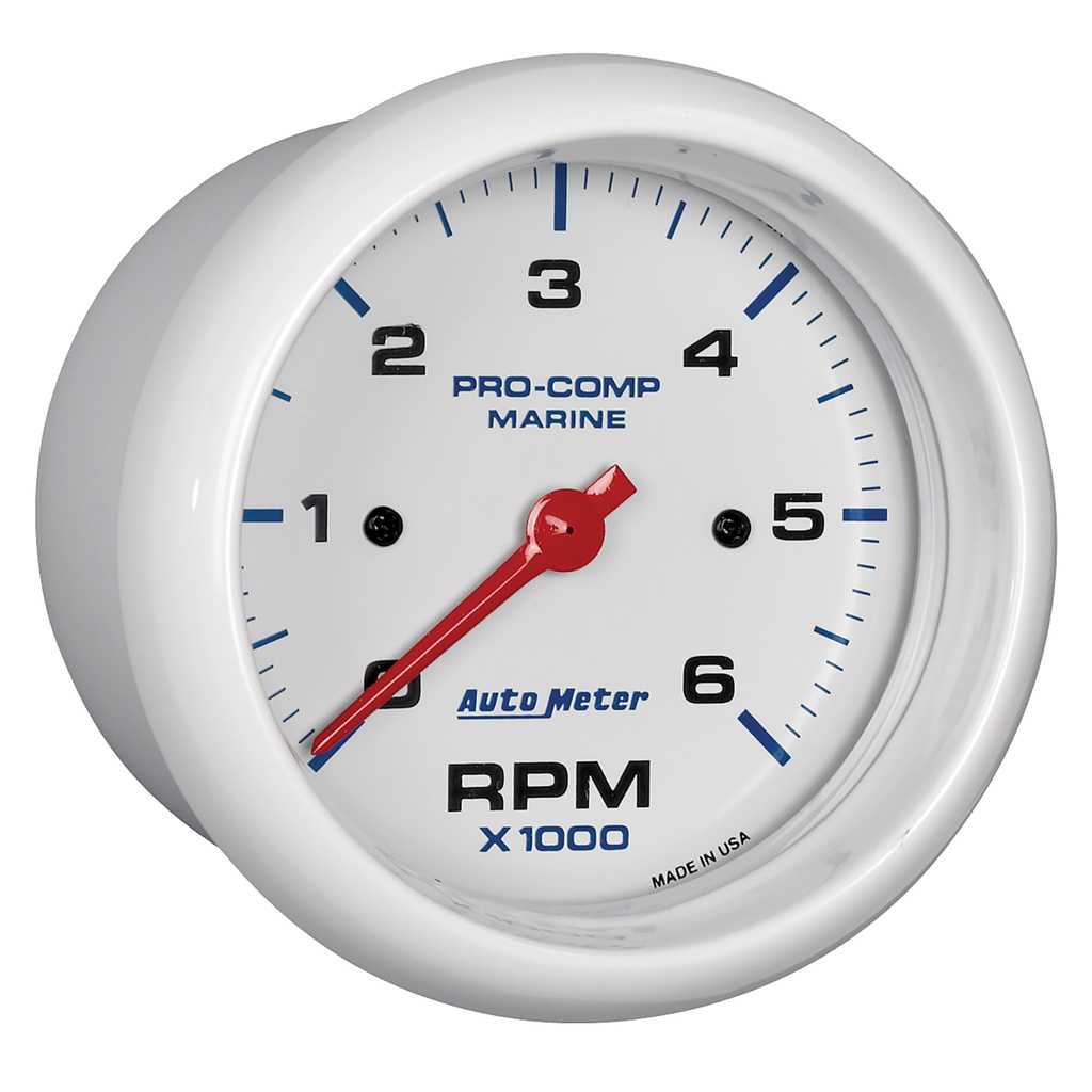 3-3/8" In-Dash Tachometer, 0-6,000 Rpm, Marine White