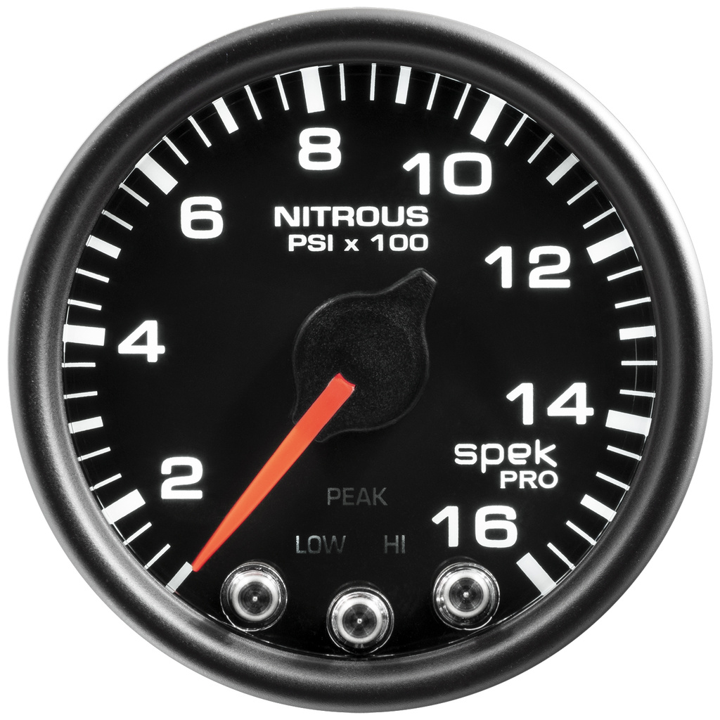 2-1/16" Nitrous Pressure, 0-1600 Psi, Spek-Pro, Black/Black