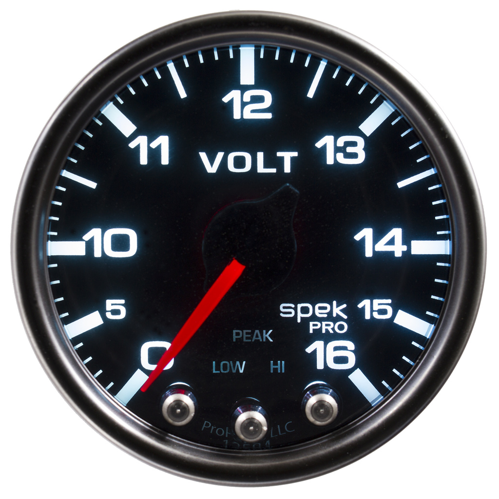 2-1/16" Voltmeter, 0-16v, Spek-Pro, Black/Black