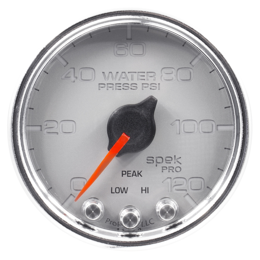 2-1/16" Water Pressure, 0-120 Psi, Spek-Pro, Silver/Chrome