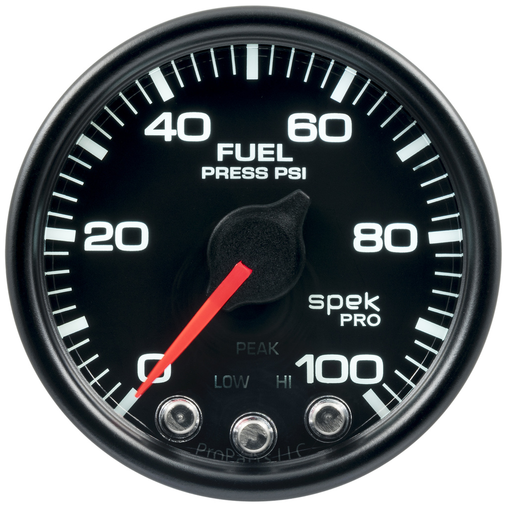 2-1/16" Fuel Pressure, 0-100 Psi, Spek-Pro, Black/Black, Ecu
