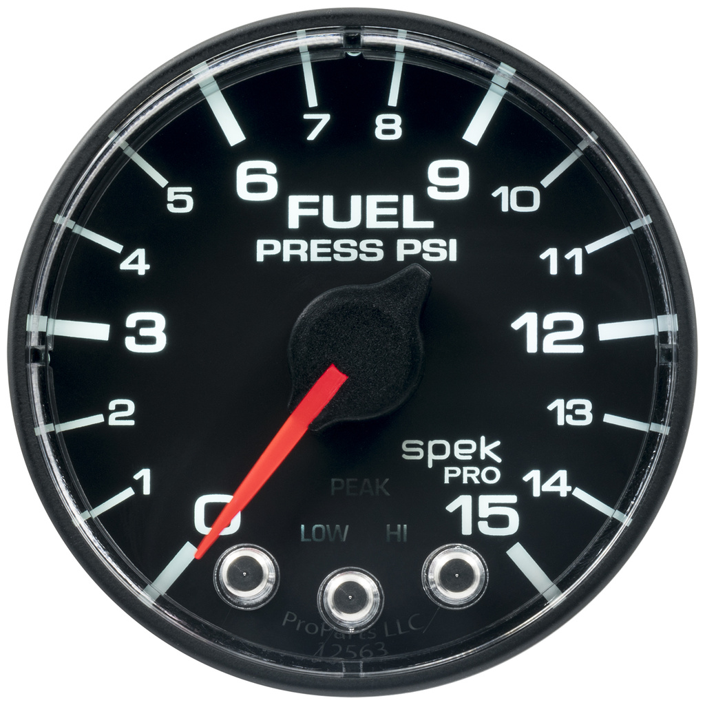 2-1/16" Fuel Pressure, 0-15 Psi, Spek-Pro, Black/Black, Ecu