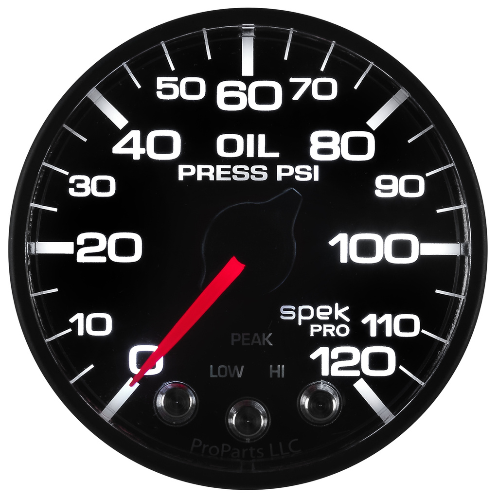 2-1/16" Oil Pressure, 0-120 Psi, Spek-Pro, Black/Black, Ecu