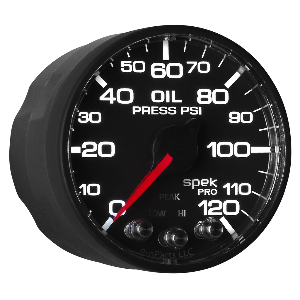 2-1/16" Oil Pressure, 0-120 Psi, Spek-Pro, Black/Black, Ecu