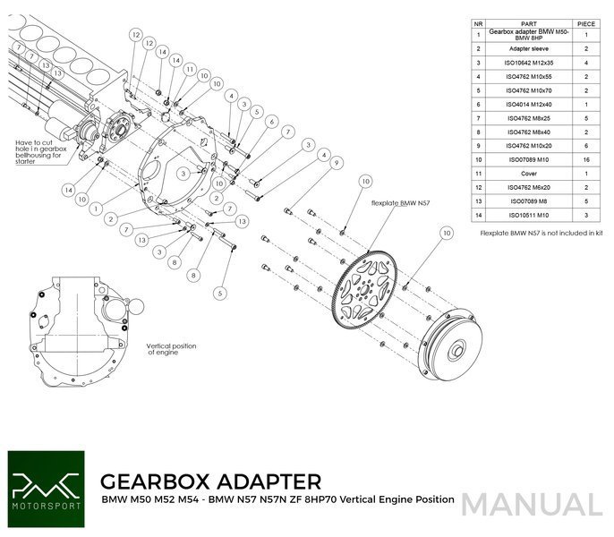 DEMO Gearbox adapter BMW M50 S50 M52 M54 / N57N N57