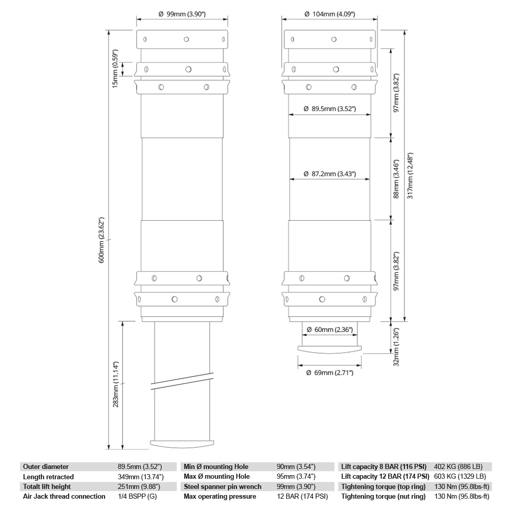 Air Jack 90 Competition Complete Set 4pc, 8 BAR / 120 PSI