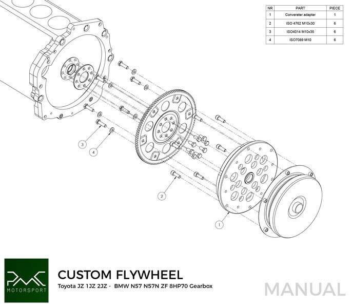 PMC Torque converter adapter ZF 8HP70 BMW N57 N57N Diesel - Toyota JZ